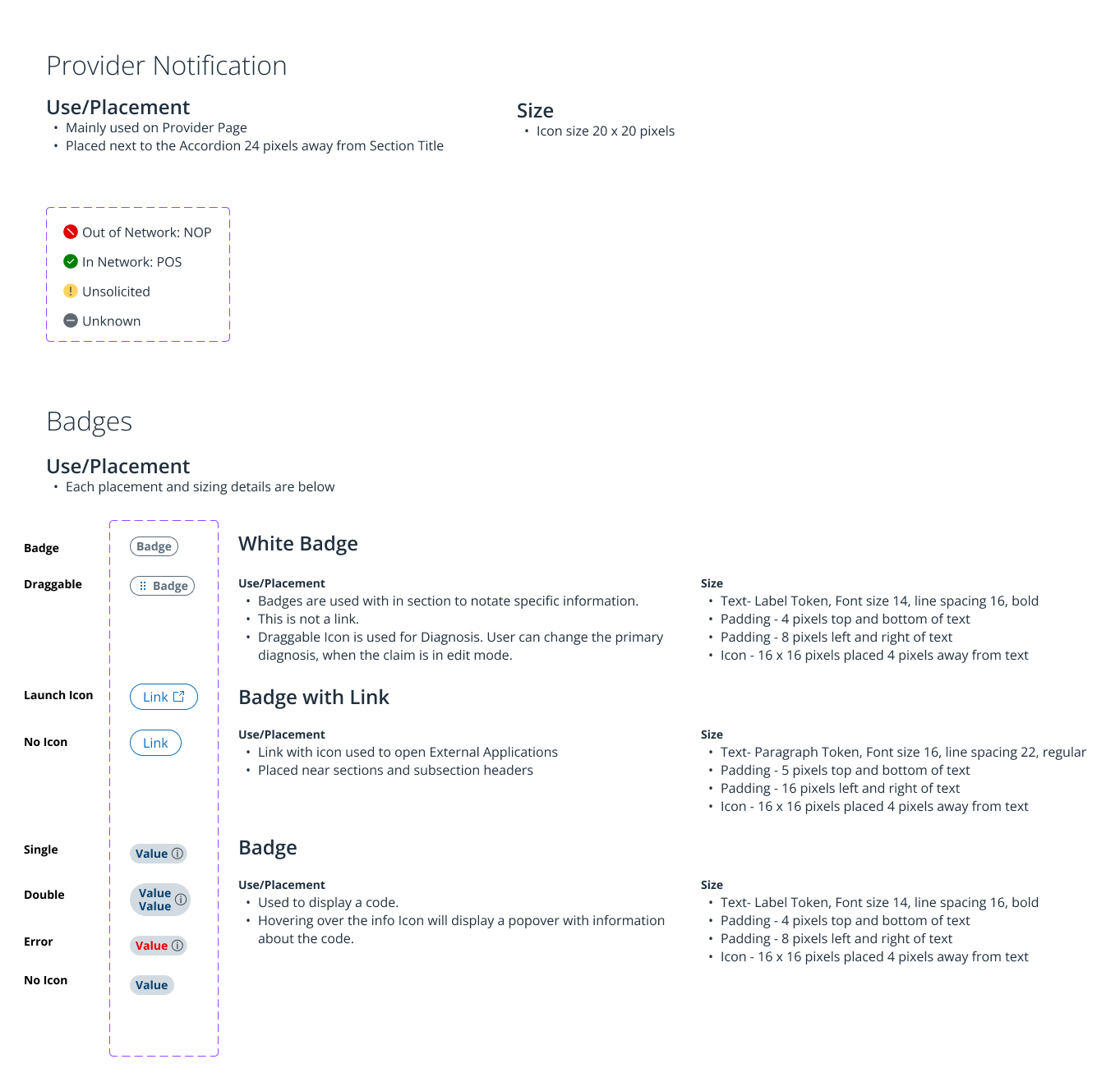 Provider Notification & Badges — white badge, badge with link, value badge and draggable variants