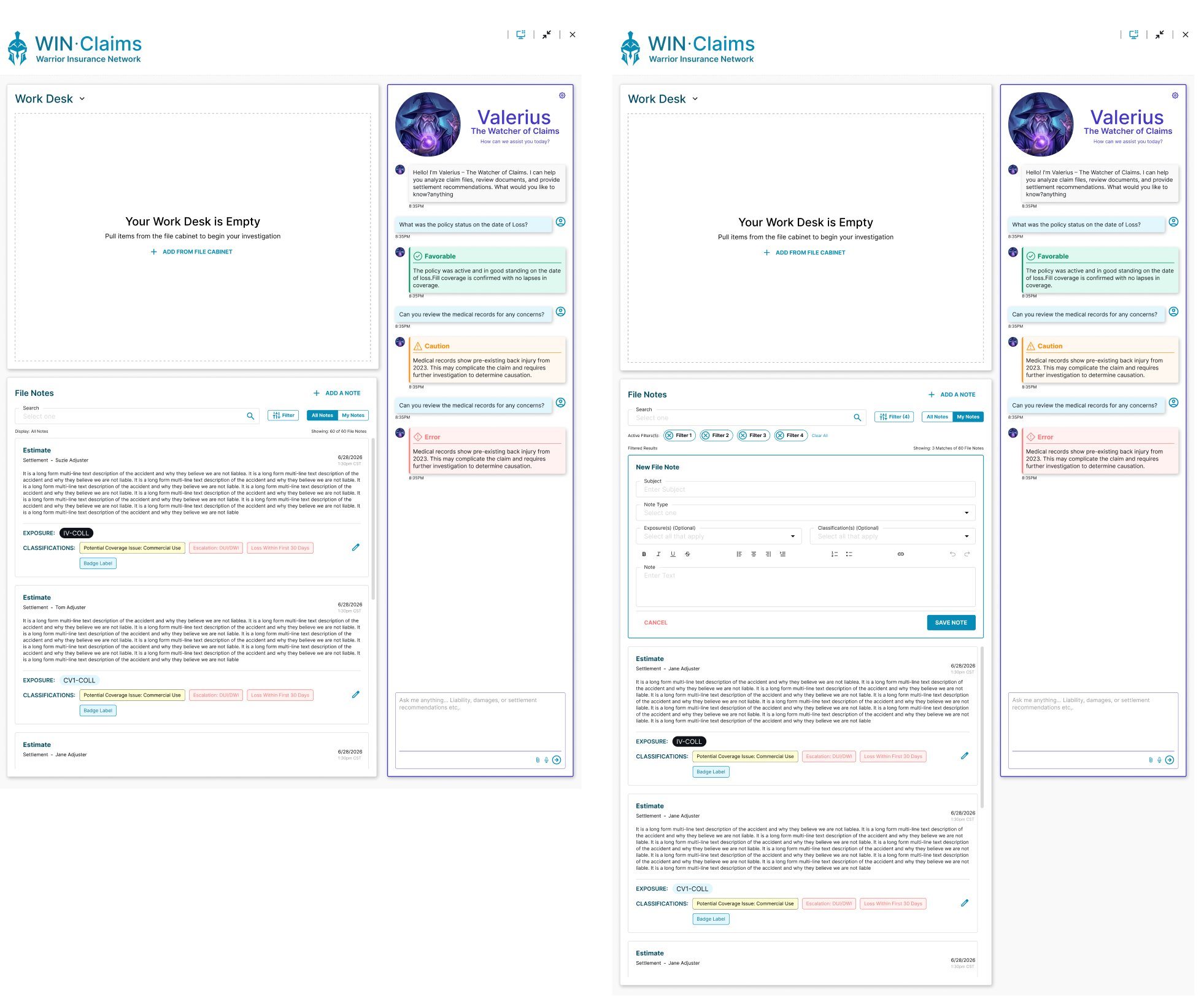 File Notes — filtering and creating notes