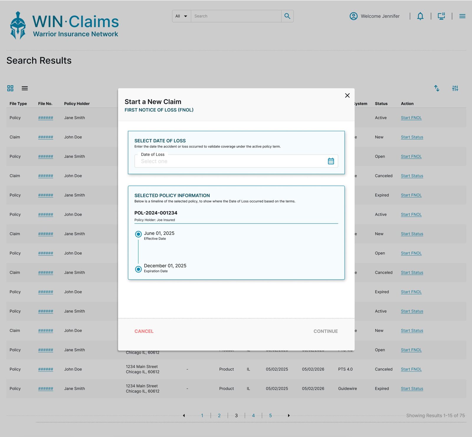 Start a new claim — FNOL