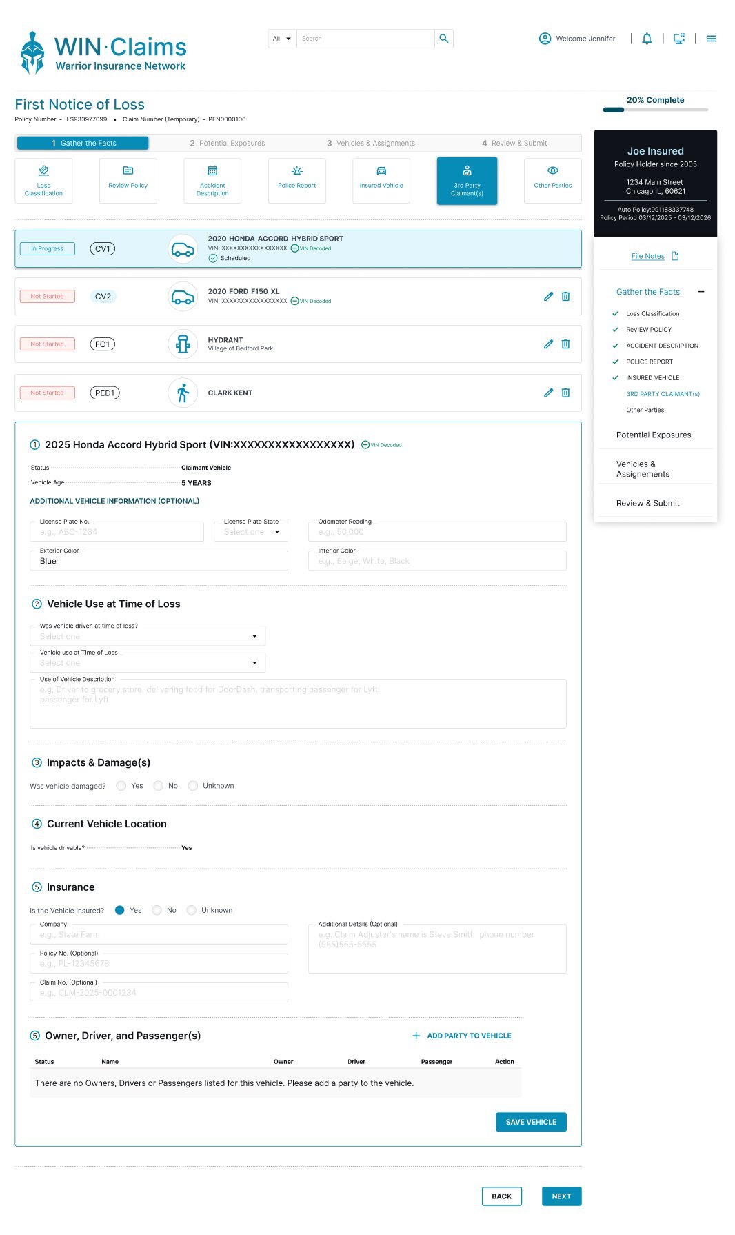 Third-party claimant — claimant vehicle detail