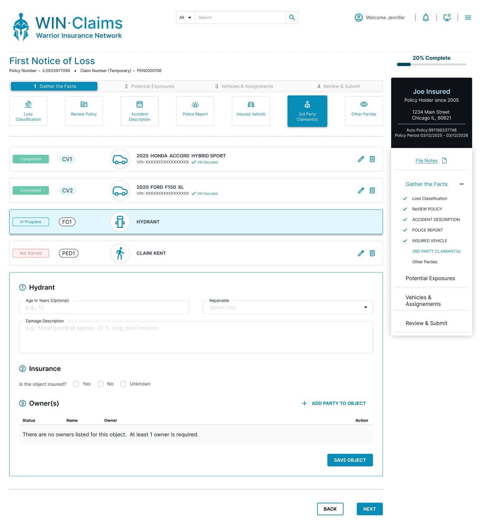 Third-party claimant — fixed object detail