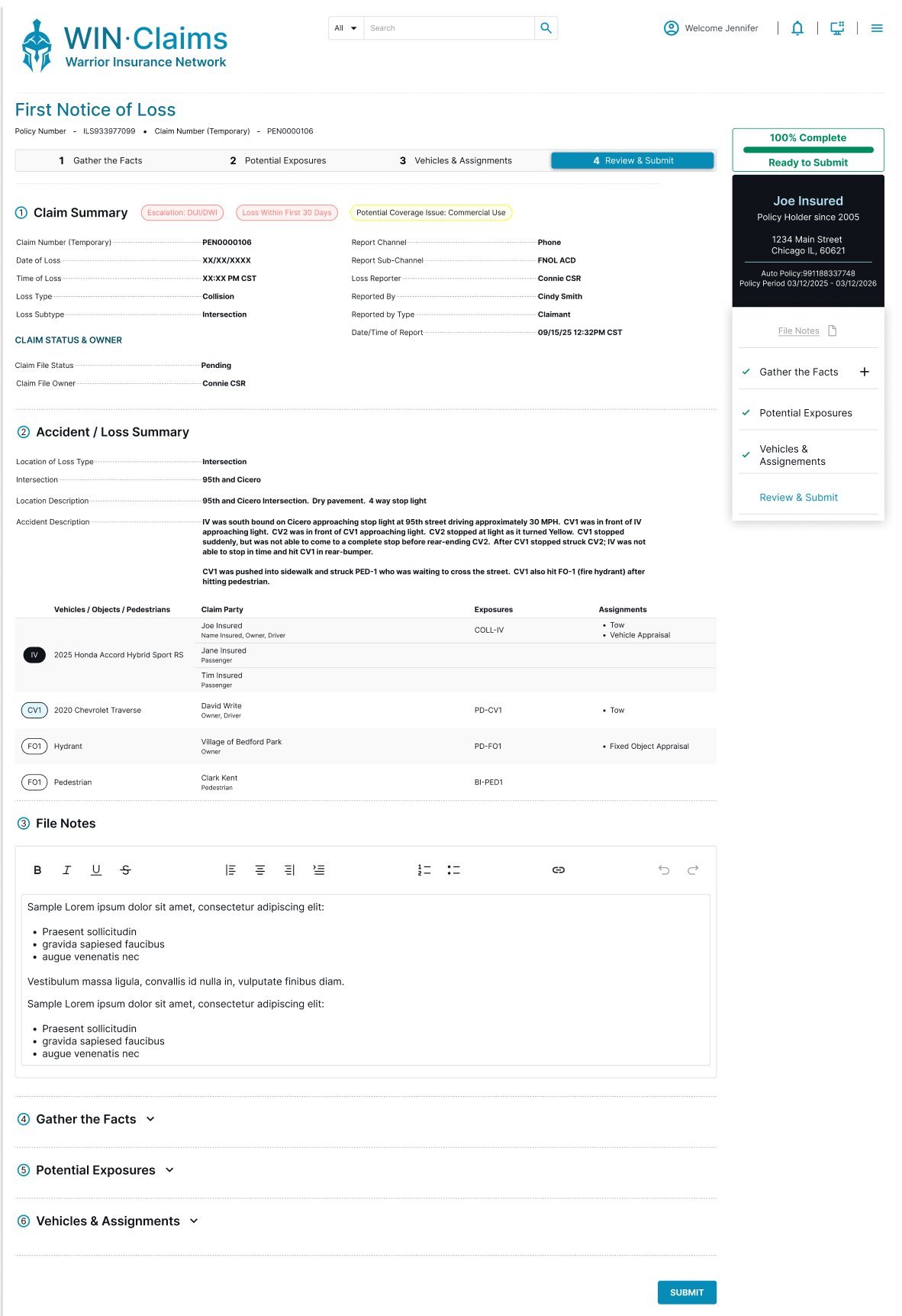Review & submit — full claim summary