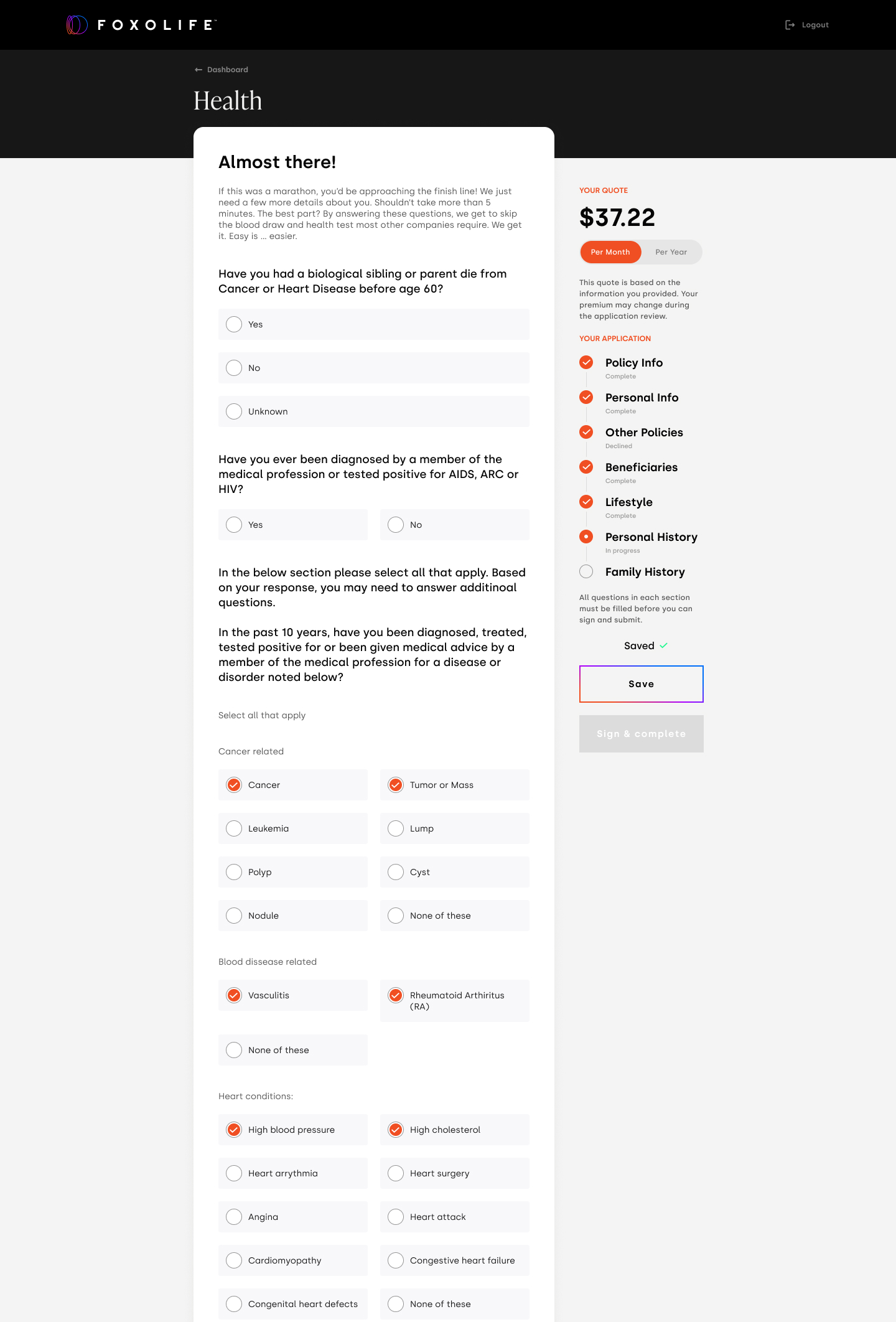 Shipping Address — confirming where the FOXO saliva kit will be sent